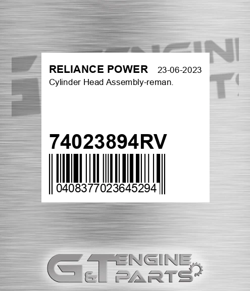74023894RV Cylinder Head Assembly-reman.