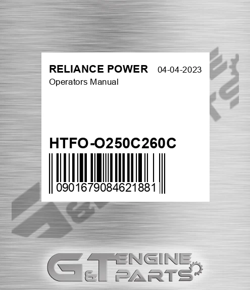 HTFO-O250C260C Operators Manual for RELIANCE POWER