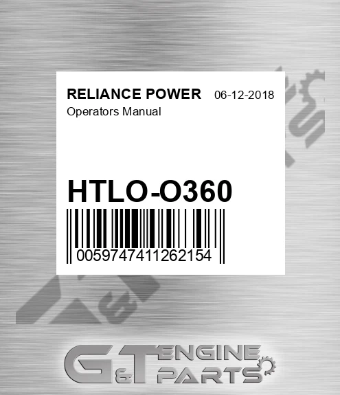 HTLO-O360 Operators Manual for RELIANCE POWER