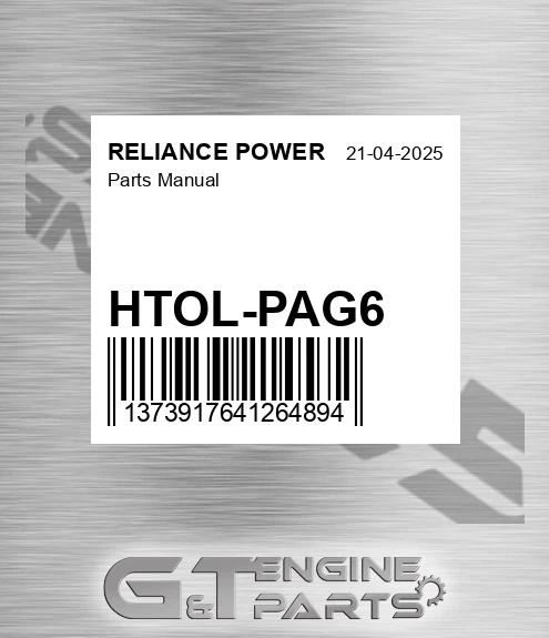 HTOL-PAG6 Parts Manual for RELIANCE POWER