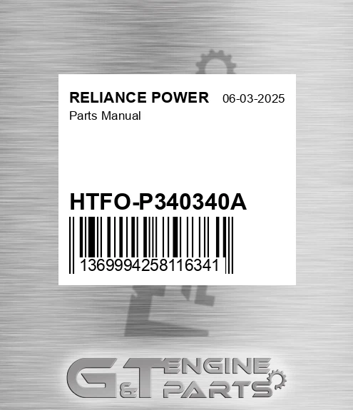 HTFO-P340340A Parts Manual for RELIANCE POWER