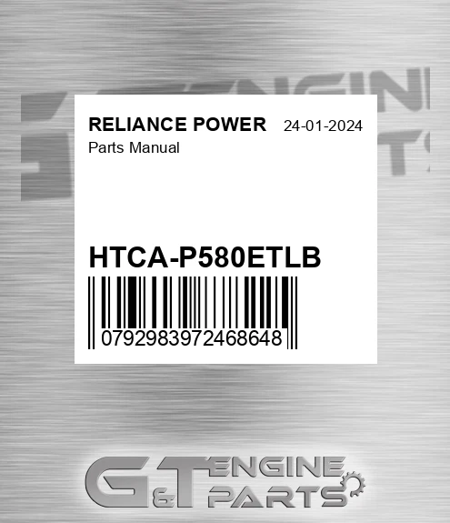 HTCA-P580ETLB Parts Manual for RELIANCE POWER