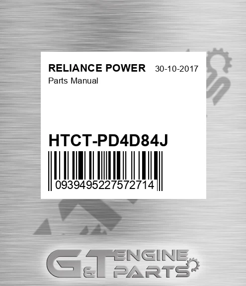 HTCT-PD4D84J Parts Manual for RELIANCE POWER