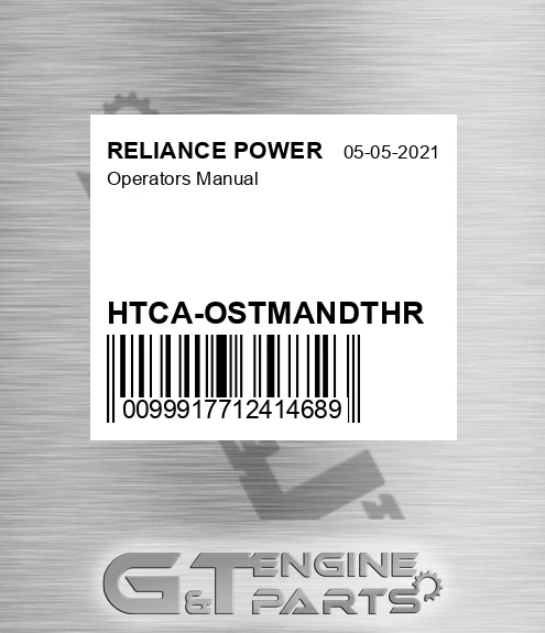 HTCA-OSTMANDTHR Operators Manual for RELIANCE POWER