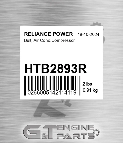 HTB2893R Belt, Air Cond.compressor for RELIANCE POWER