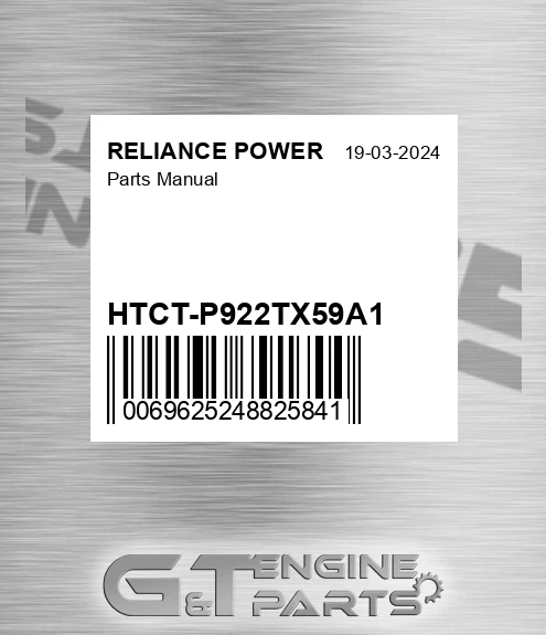 HTCT-P922TX59A1 Parts Manual for RELIANCE POWER