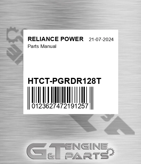 HTCT-PGRDR128T Parts Manual for RELIANCE POWER