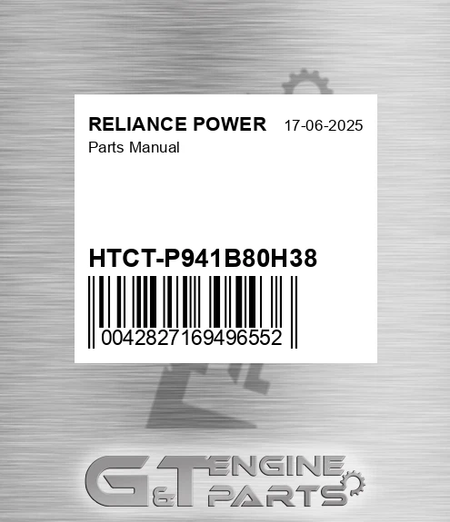 HTCT-P941B80H38 Parts Manual for RELIANCE POWER