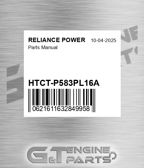 HTCT-P583PL16A Parts Manual for RELIANCE POWER