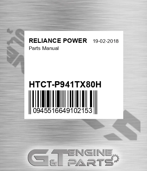 HTCT-P941TX80H Parts Manual for RELIANCE POWER