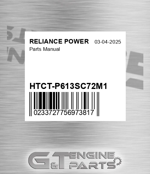 HTCT-P613SC72M1 Parts Manual for RELIANCE POWER