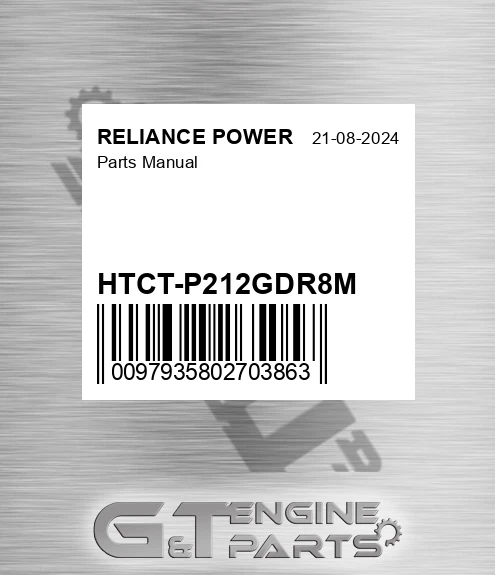 HTCT-P212GDR8M Parts Manual for RELIANCE POWER