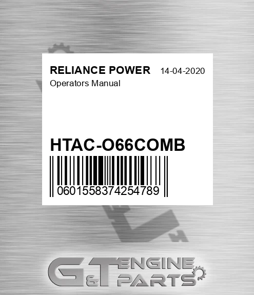 HTAC-O66COMB Operators Manual for RELIANCE POWER