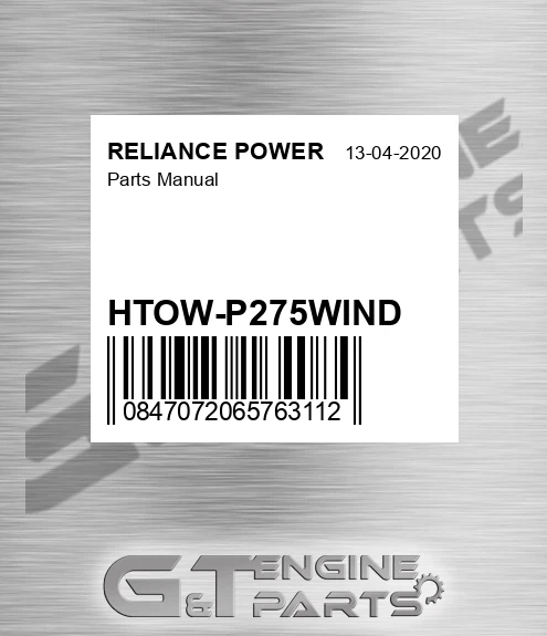 HTOW-P275WIND Parts Manual for RELIANCE POWER