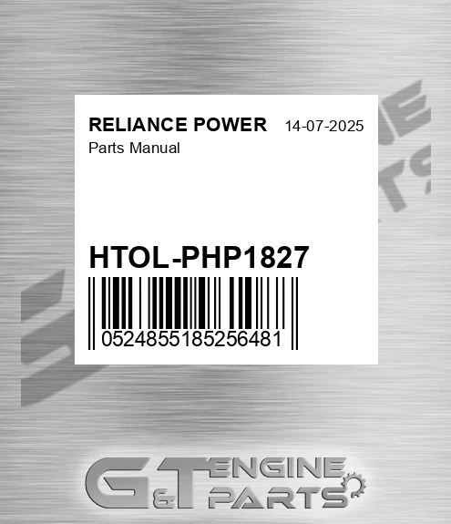 HTOL-PHP1827 Parts Manual for RELIANCE POWER