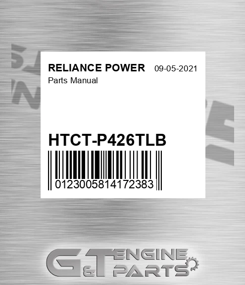 HTCT-P426TLB Parts Manual for RELIANCE POWER