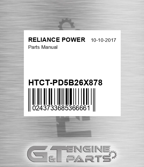 HTCT-PD5B26X878 Parts Manual for RELIANCE POWER