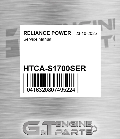 HTCA-S1700SER Service Manual for RELIANCE POWER