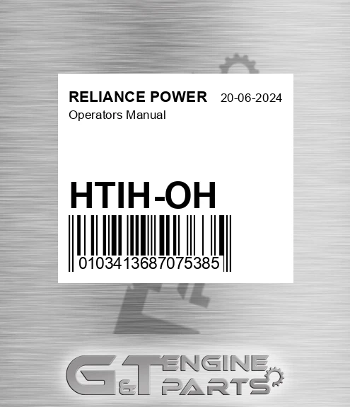 HTIH-OH Operators Manual for RELIANCE POWER