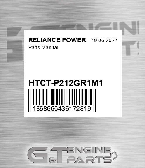 HTCT-P212GR1M1 Parts Manual for RELIANCE POWER