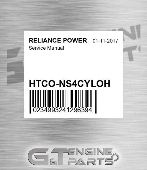 HTCO-NS4CYLOH Service Manual for RELIANCE POWER