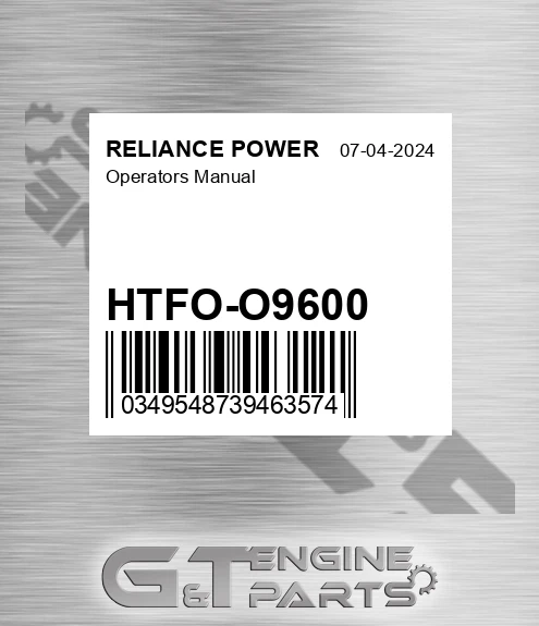 HTFO-O9600 Operators Manual for RELIANCE POWER