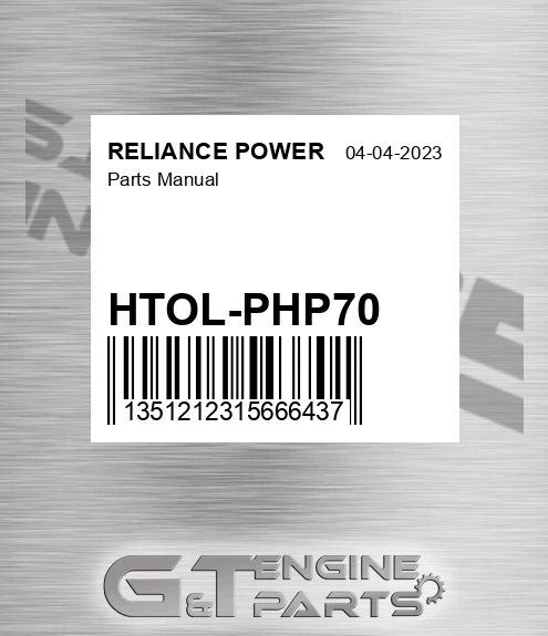 HTOL-PHP70 Parts Manual for RELIANCE POWER