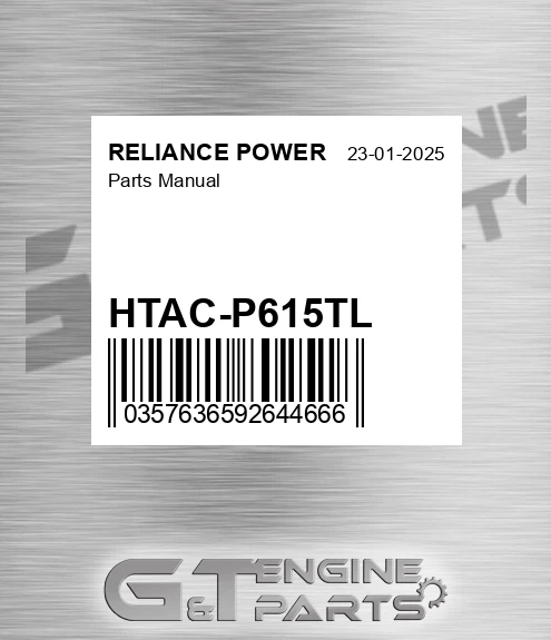 HTAC-P615TL Parts Manual for RELIANCE POWER