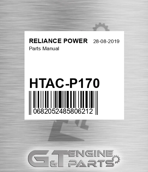 HTAC-P170 Parts Manual for RELIANCE POWER