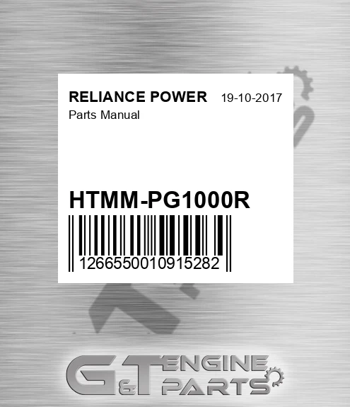 HTMM-PG1000R Parts Manual for RELIANCE POWER