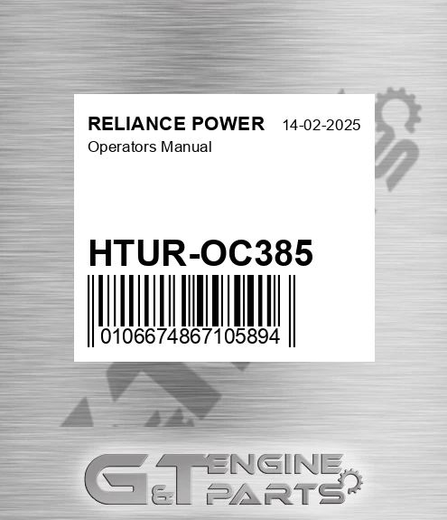 HTUR-OC385 Operators Manual for RELIANCE POWER