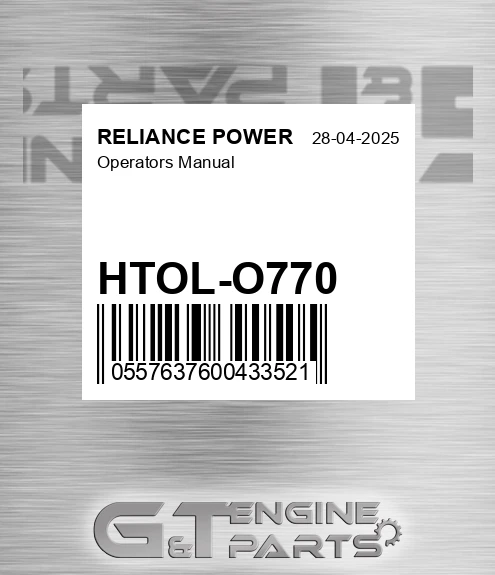 HTOL-O770 Operators Manual for RELIANCE POWER
