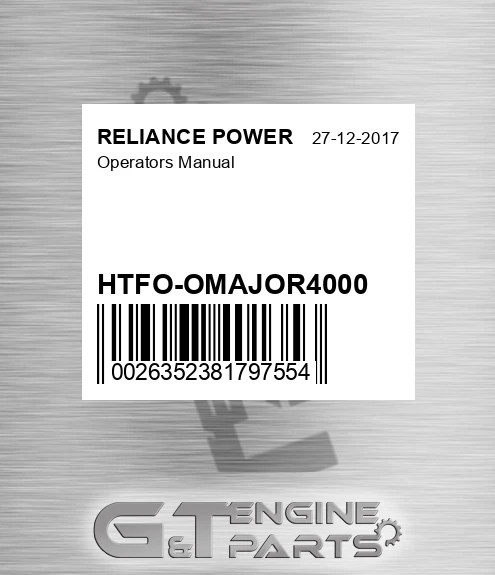 HTFO-OMAJOR4000 Operators Manual for RELIANCE POWER