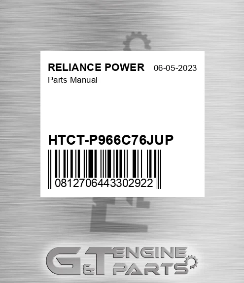 HTCT-P966C76JUP Parts Manual for RELIANCE POWER