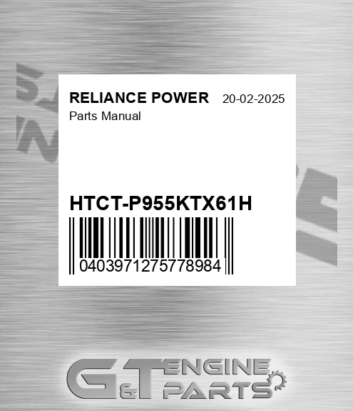 HTCT-P955KTX61H Parts Manual for RELIANCE POWER