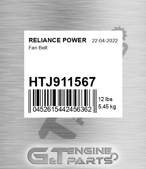 HTJ911567 Fan Belt for RELIANCE POWER