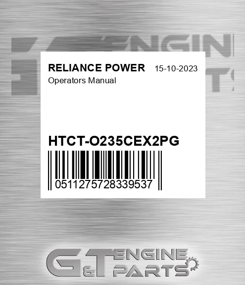 HTCT-O235CEX2PG Operators Manual for RELIANCE POWER