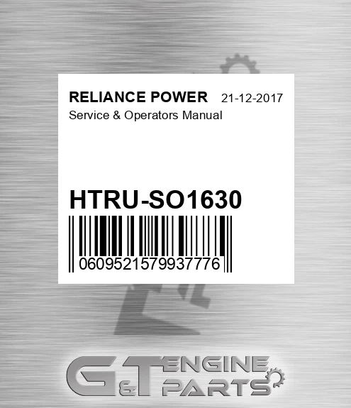 HTRU-SO1630 Service & Operators Manual for RELIANCE POWER