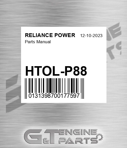 HTOL-P88 Parts Manual for RELIANCE POWER