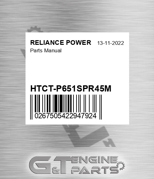 HTCT-P651SPR45M Parts Manual for RELIANCE POWER