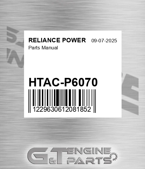 HTAC-P6070 Parts Manual for RELIANCE POWER