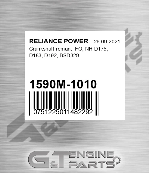 1590M-1010 Crankshaft-reman. Fo, Nh D175, D183, D192, Bsd329