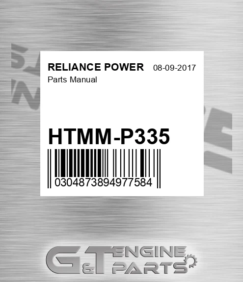 HTMM-P335 Parts Manual for RELIANCE POWER