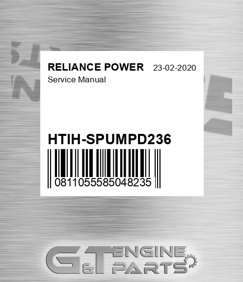 HTIH-SPUMPD236 Service Manual for RELIANCE POWER