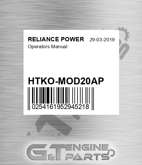 HTKO-MOD20AP Operators Manual for RELIANCE POWER