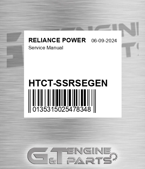 HTCT-SSRSEGEN Service Manual for RELIANCE POWER