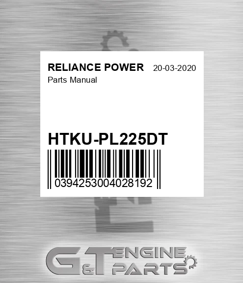 HTKU-PL225DT Parts Manual for RELIANCE POWER