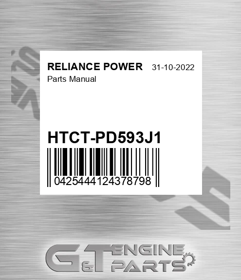 HTCT-PD593J1 Parts Manual for RELIANCE POWER