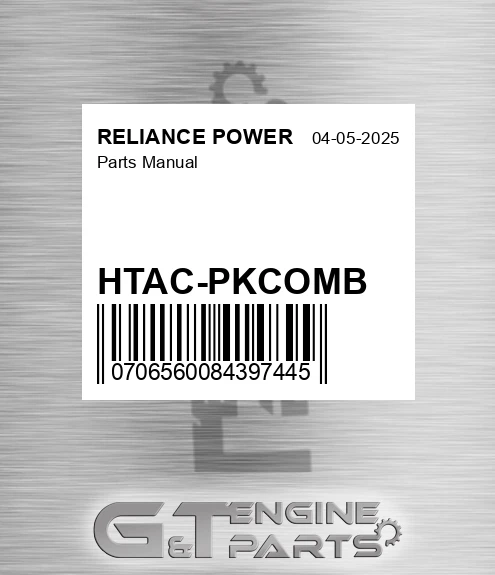 HTAC-PKCOMB Parts Manual for RELIANCE POWER