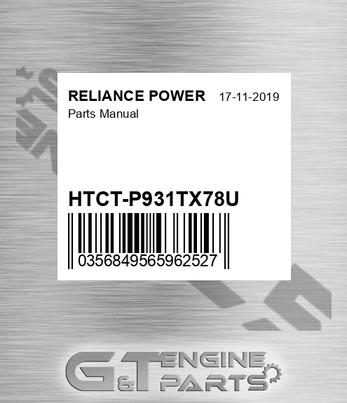 HTCT-P931TX78U Parts Manual for RELIANCE POWER